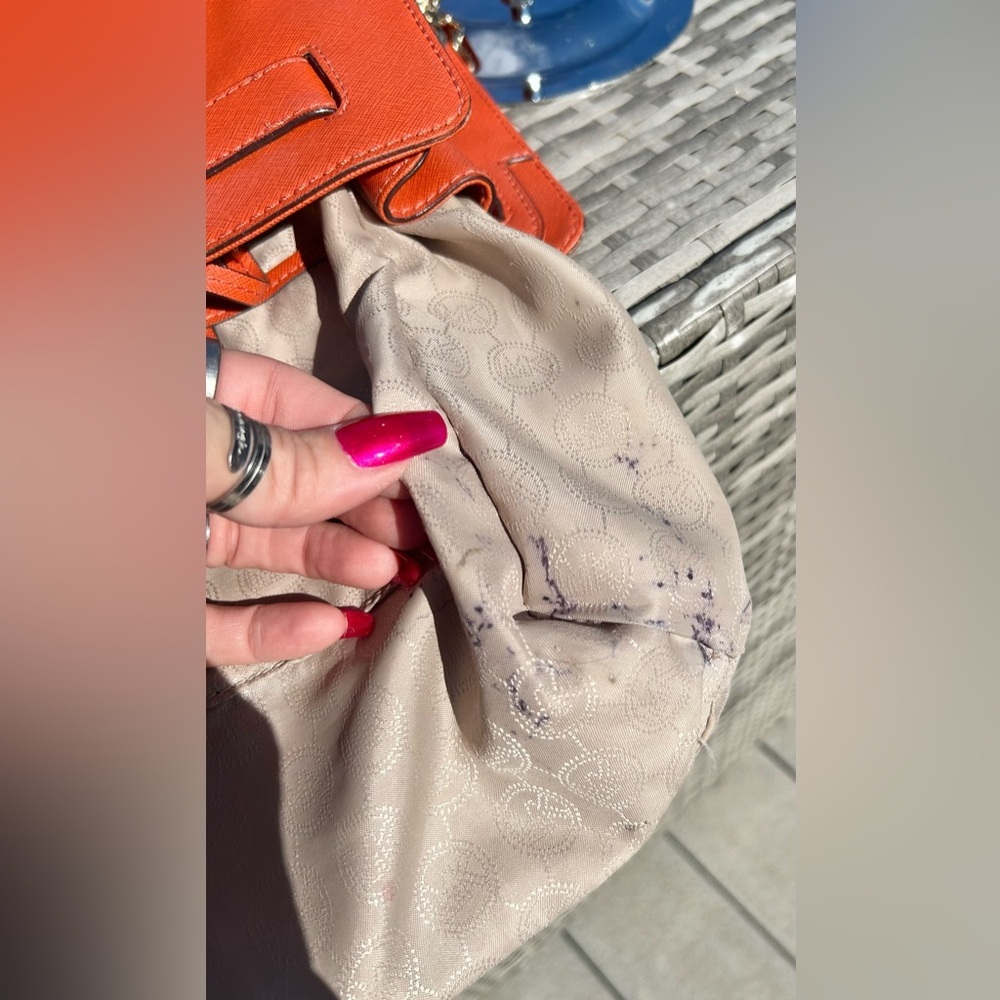 Michael Kors Large Orange Hamilton Saffiano Leather Tote Bag​ - Picture 14 of 16